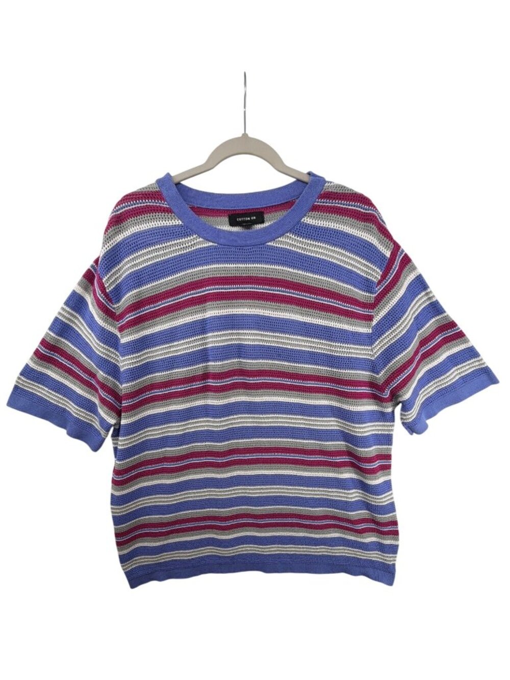 Cotton On Mens Shirt Sz XL Periwinkle/Magenta Striped Knit Tee Beachy Modern
